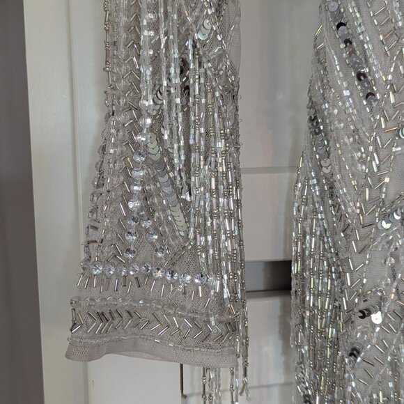 ASOS Edition Silver Sequin Open Back Gown NWT Size 12 Formal Dress - Picture 8 of 16